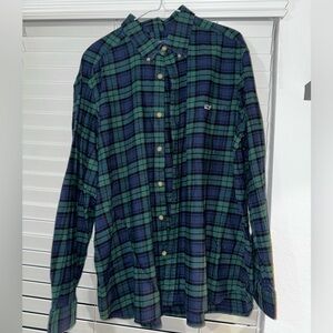 Vineyard Vines Navy and Teal Plaid Shirt
